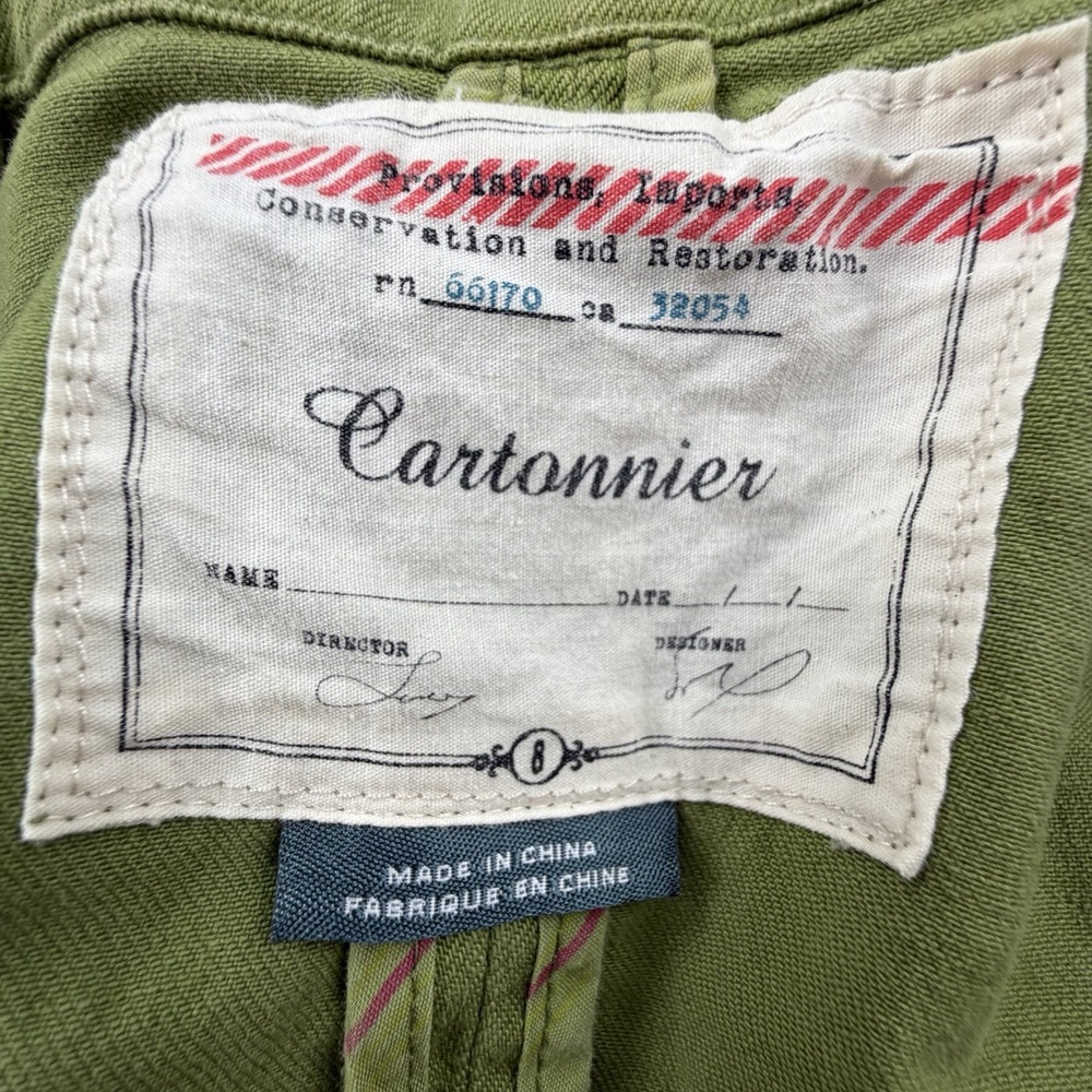 Cartonnier Anthropologie Green Blazer Jacket Womens 8 Cotton Stretch Casual - Picture 2 of 11